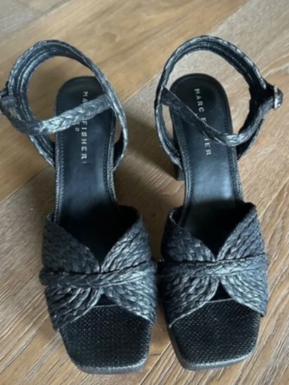 MARC FISHER Chela Espadrille Platform Sandal Black Square Toe Heel Size 11 NEW